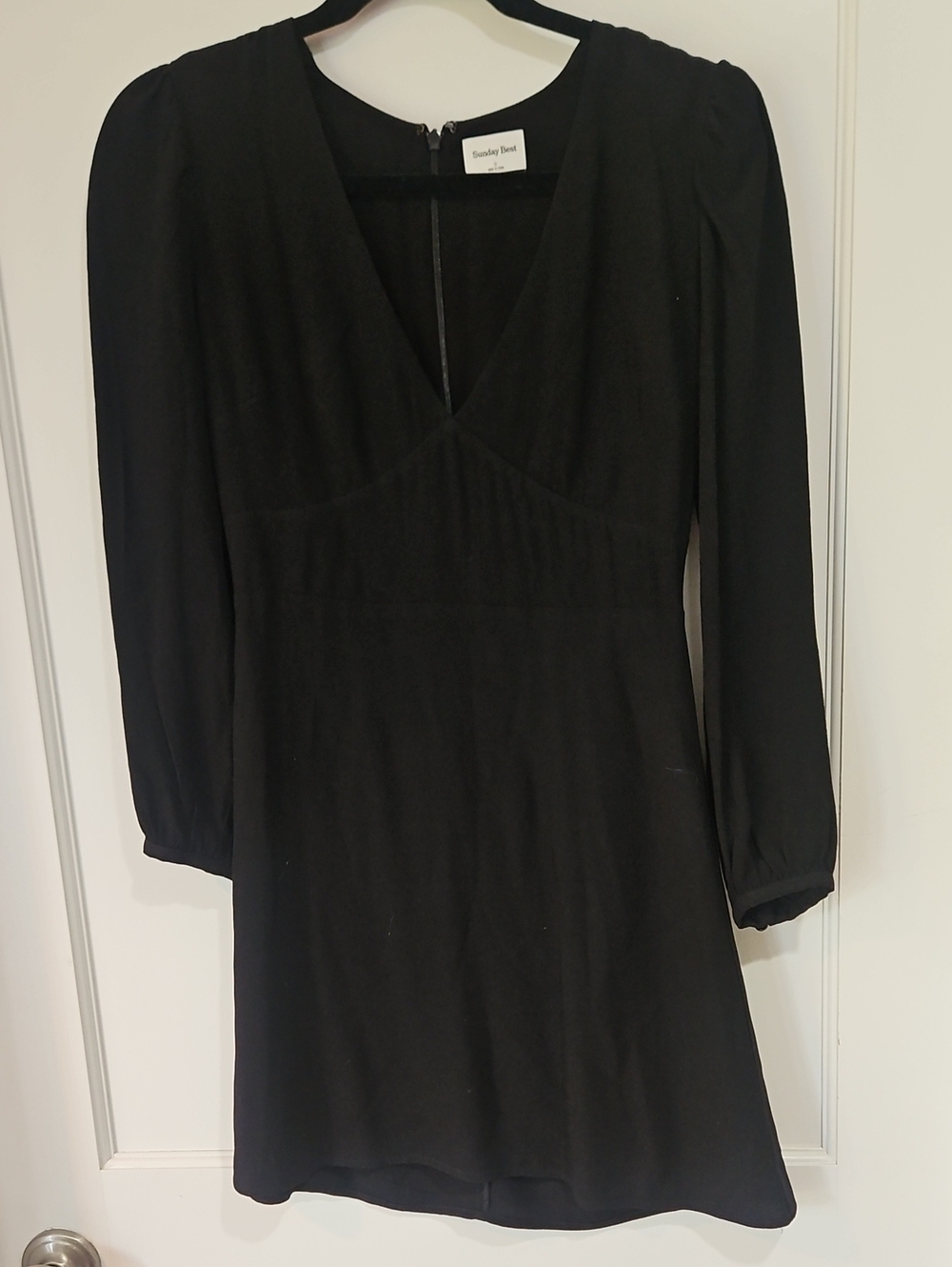 Sunday Best Black Long Sleeve V-Neck Mini Dress